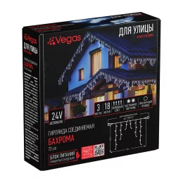 VEGAS 24V Электрогирлянда-конструктор Бахрома 72 холодных LED ламп, 18 нитей прозрачный провод, 3*0,6 м