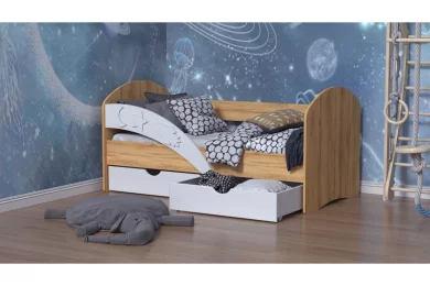 Кровать Космос с 3D-бортиком и ящиками МДФ 80х160