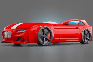 Кровать-машинка Dynamic-M со встроенным матрасом и подсветкой фар