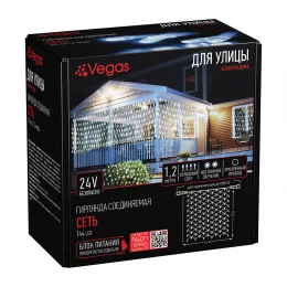VEGAS 24V Электрогирлянда-конструктор Сеть 144 холодных LED ламп, прозрачный провод, 1,2*1,5 м